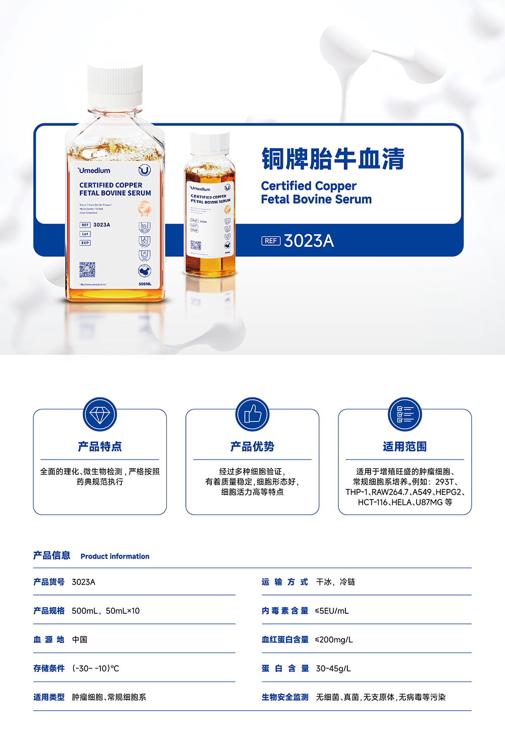3023A,Umedium铜牌胎牛血清